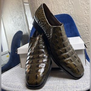 Marco Vicci Olive Green Alligator Leather LOAFERS Mens